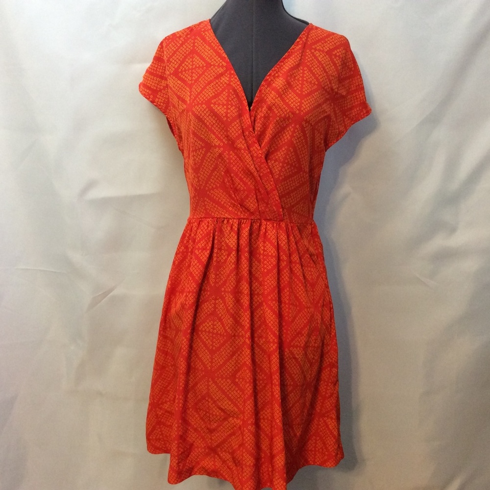 Gap Dress 6 Orange Surplice Wrap Neck Pockets Thin - Picture 1 of 8